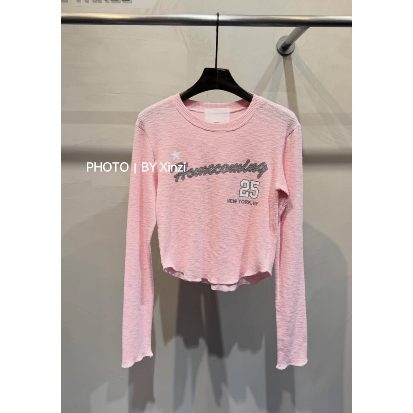 辛子韩国代购字母圆领休闲T恤26春女新品糖果色数字五角星长袖T恤