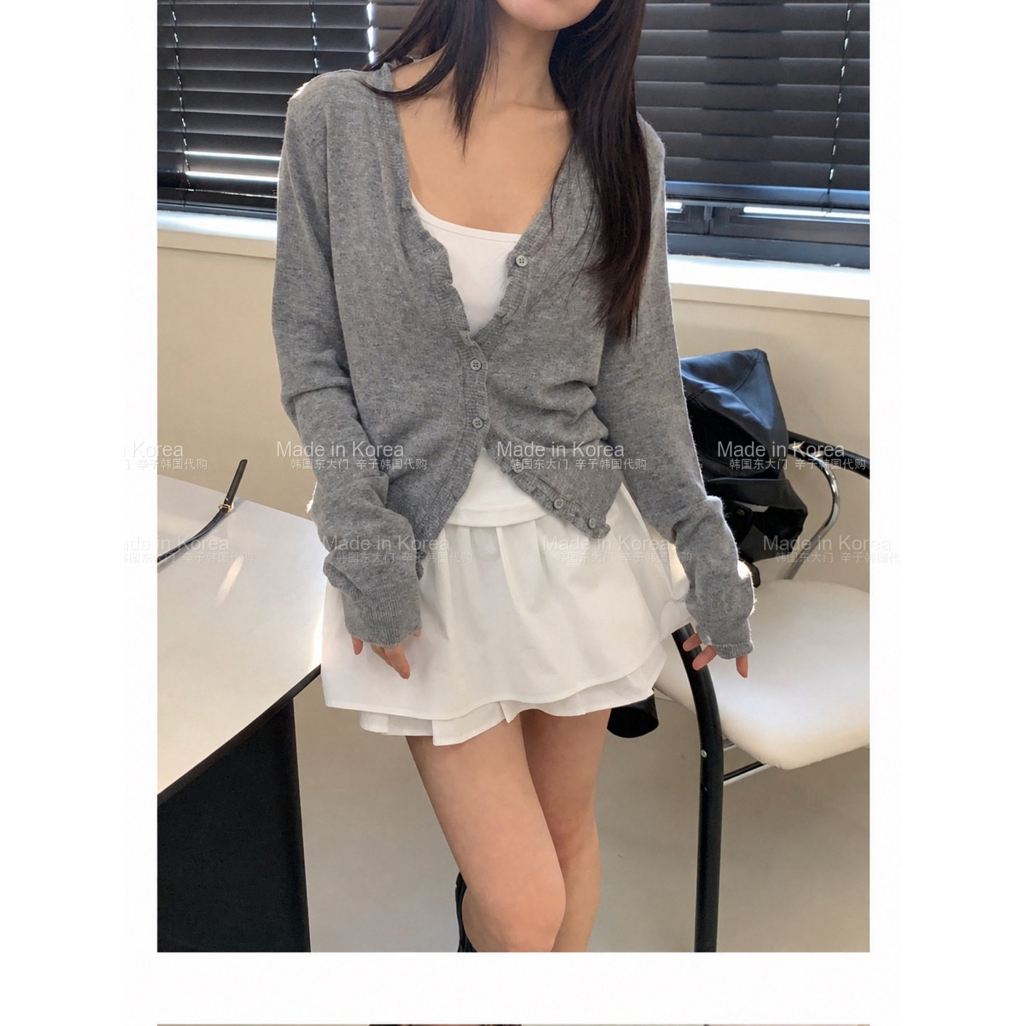 韩式木耳花边短款针织开衫女