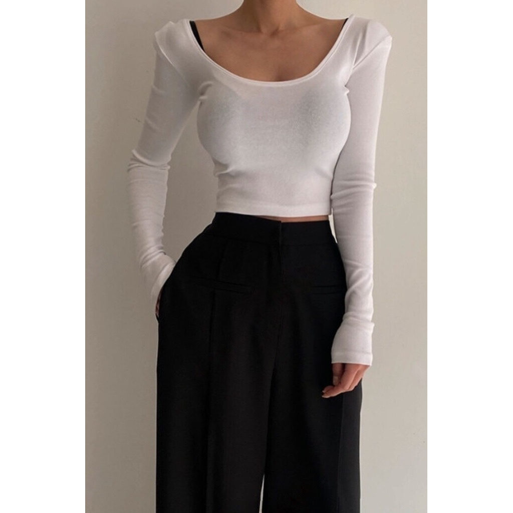 韩国代购辣妹风U领长袖T恤女