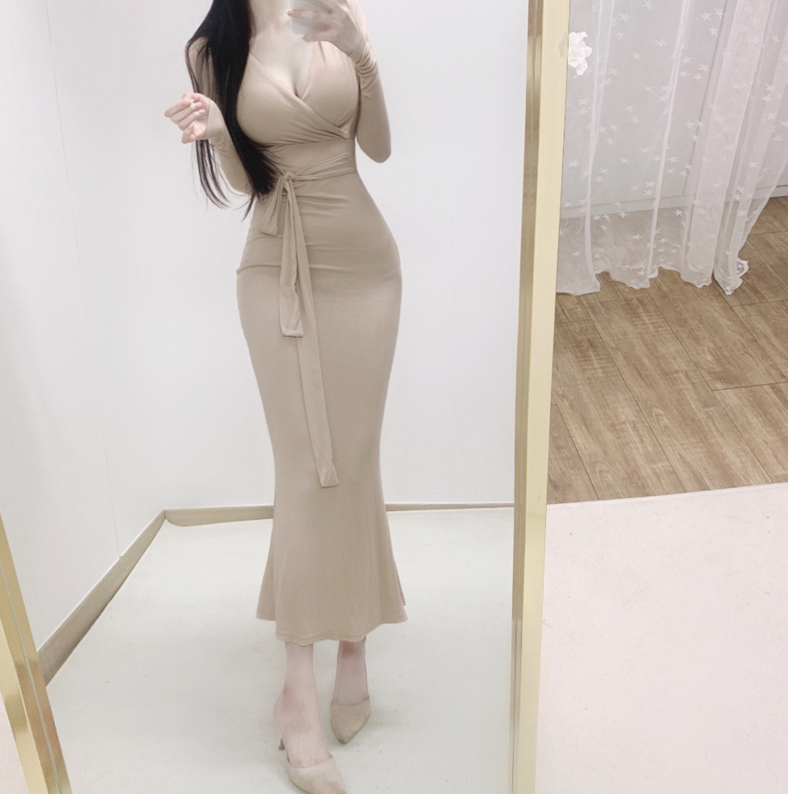 性感紧身棉纯色系带显瘦