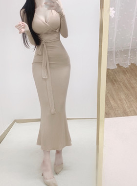 性感紧身棉纯色系带显瘦