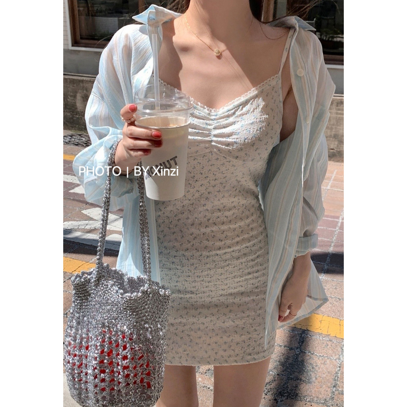 夏季防晒显瘦条纹开衫吊带两件套