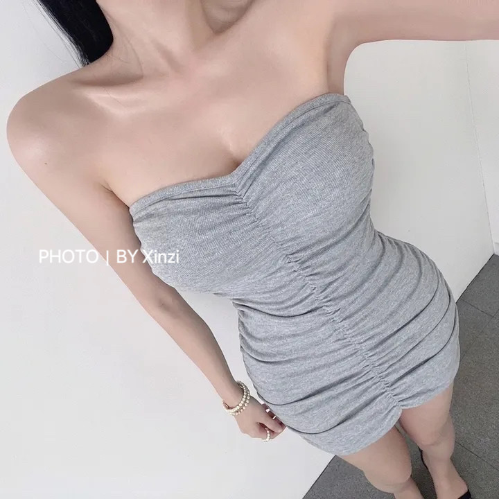 法式纯欲抹胸修身包臀连衣裙