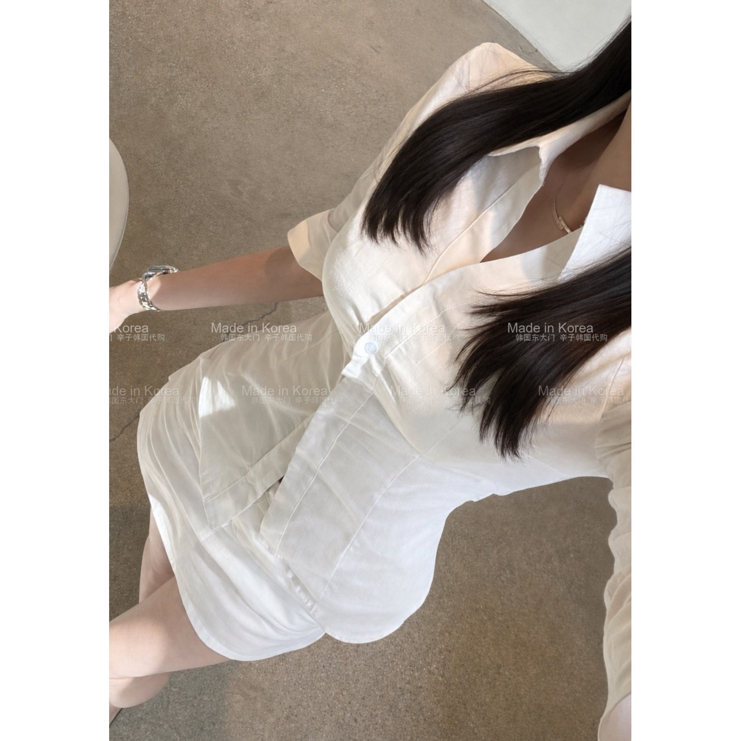 韩系V领衬衫包臀裙显瘦两件套
