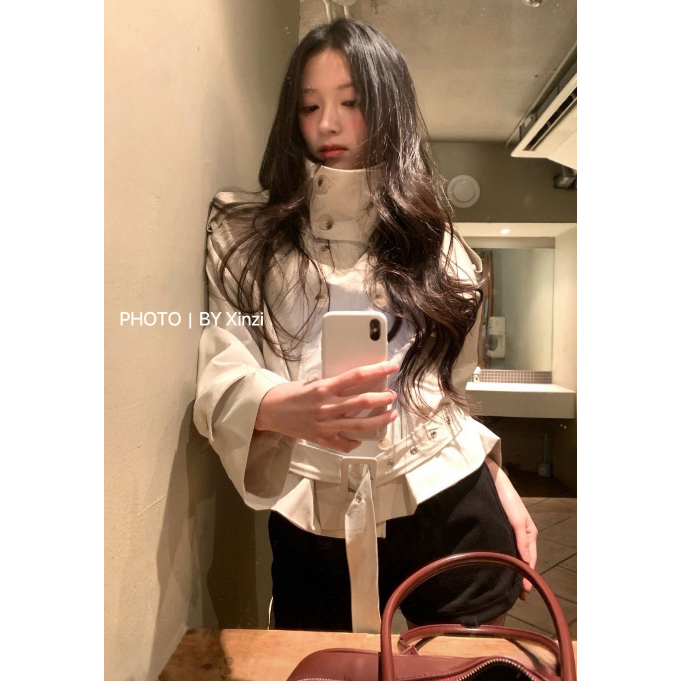 韩式立领宽松显瘦双排扣风衣女