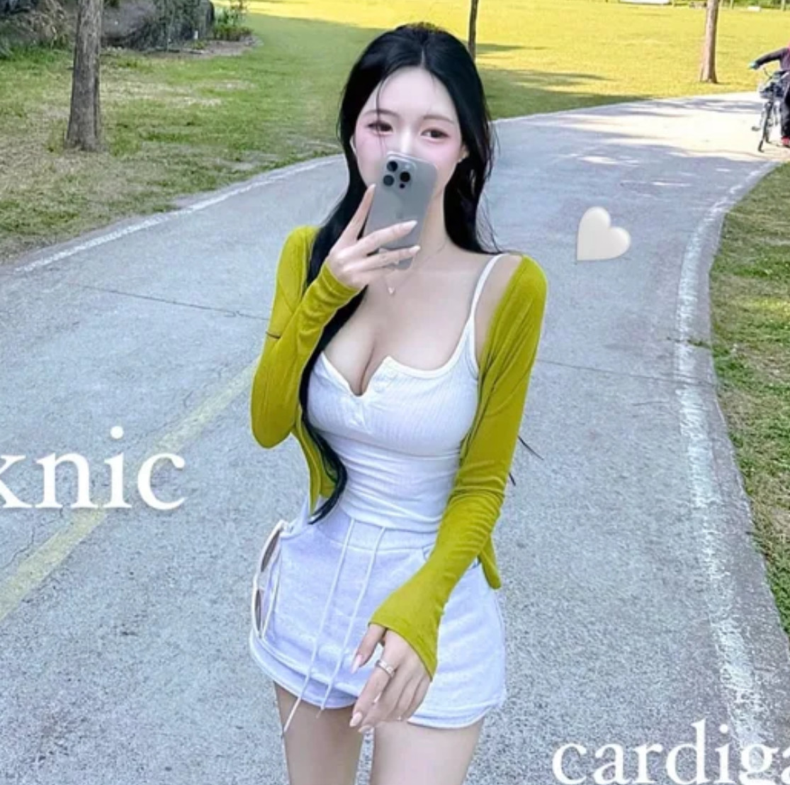 现货~辛子韩国代购开衫防晒休闲简约百搭针织衫开衫外搭
