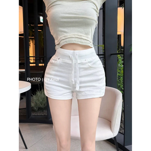 辛子韩国代购温柔风高腰牛仔短裤女夏薄款直筒热裤设计感显瘦裤子