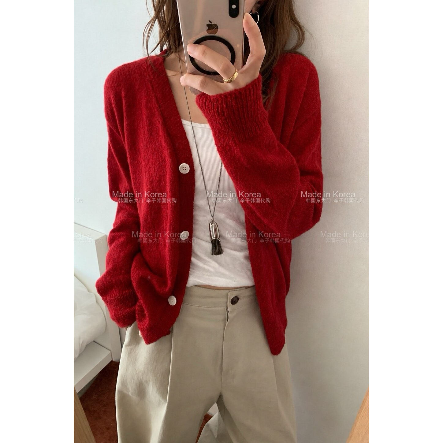 早秋韩系V领慵懒风针织开衫女