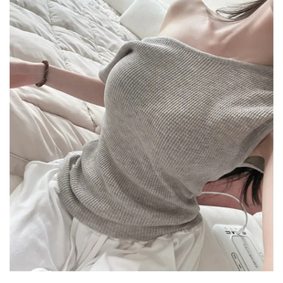 辛子韩国代购 针织上衣设计感不规则 网红纯欲风辣妹性感斜肩短袖