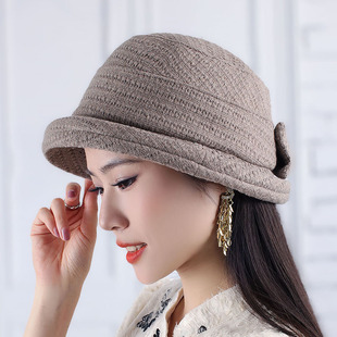 新款秋冬帽女帽韩版休闲时装帽时尚翻边沿羊毛呢子圆顶帽盆帽礼帽