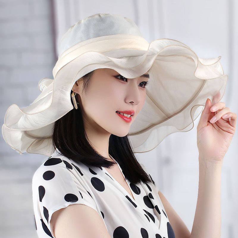 新款太阳帽时尚遮阳帽防晒女蝴蝶结春夏欧根凉帽纱帽帽子夏季女帽