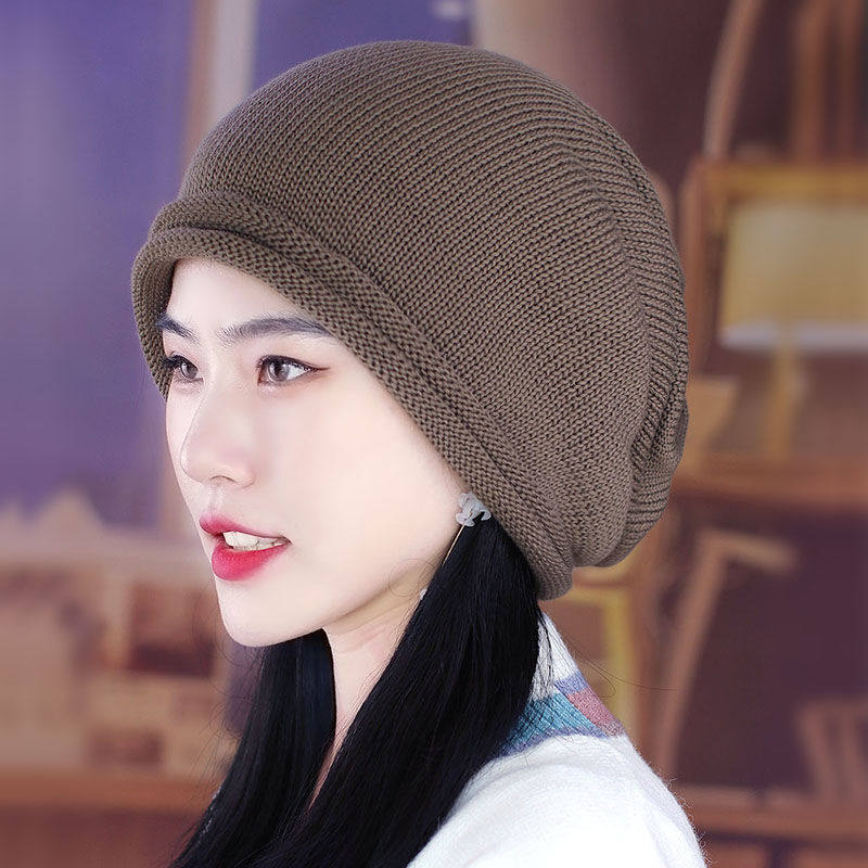 新款帽子女帽秋季男女通用针织帽包头帽双层卷边休闲帽显脸小线帽