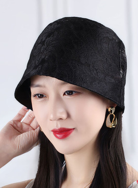 帽子女帽新款春夏蕾丝松紧渔夫帽盆帽休闲帽百搭透气薄款帽旅游帽