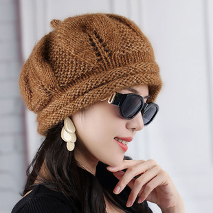 洋气时尚 帽冬季 女士加绒帽 针织松鼠纯手工编织四叶草新款 25年爆款