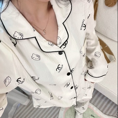 {61号图片款}云朵棉睡衣女家居服长袖长裤带胸垫