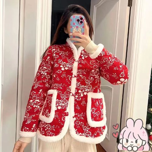 羽绒棉短款碎花显瘦立领棉衣女冬