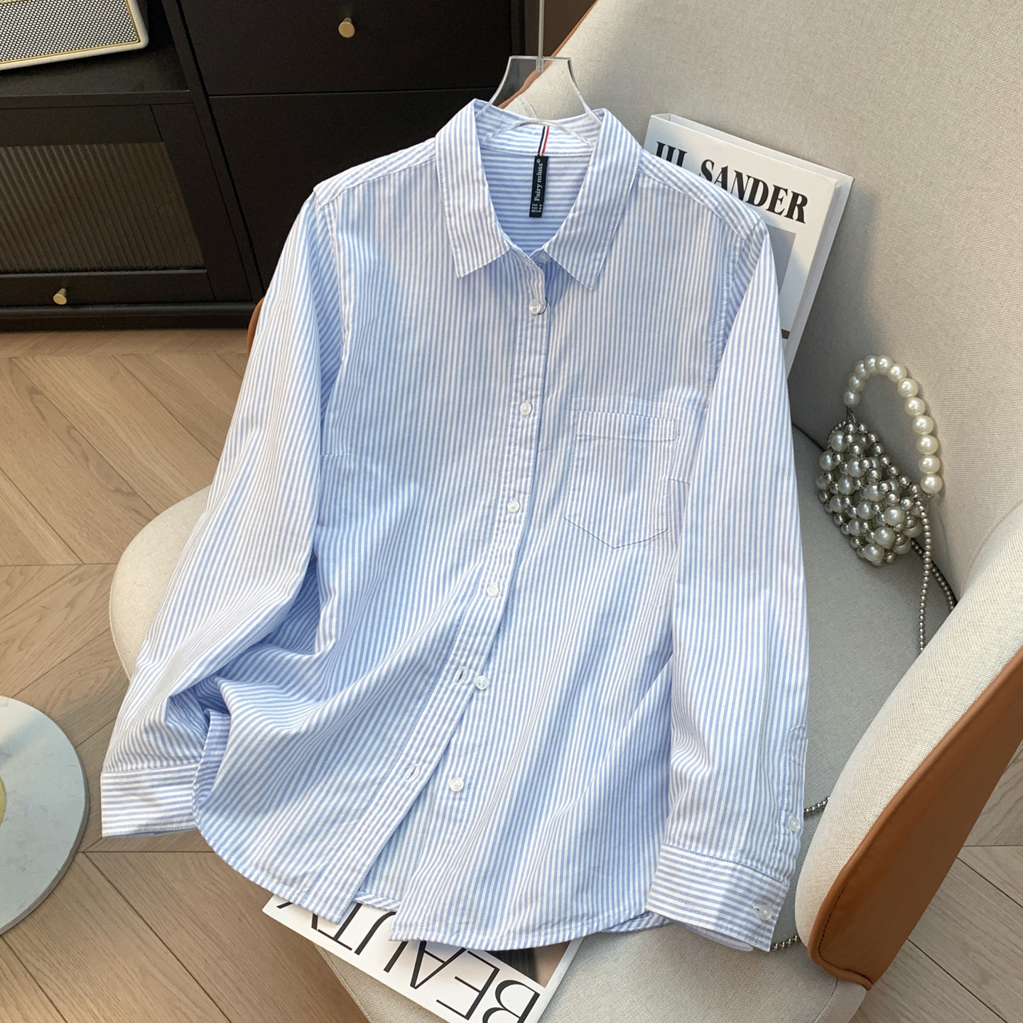 秋季新款简约竖条纹衬衫女纯棉显瘦百搭长袖通勤休闲小清新女衬衣,女装/女士精品,衬衫,淘宝优惠券,粉丝福利购,淘宝优惠卷