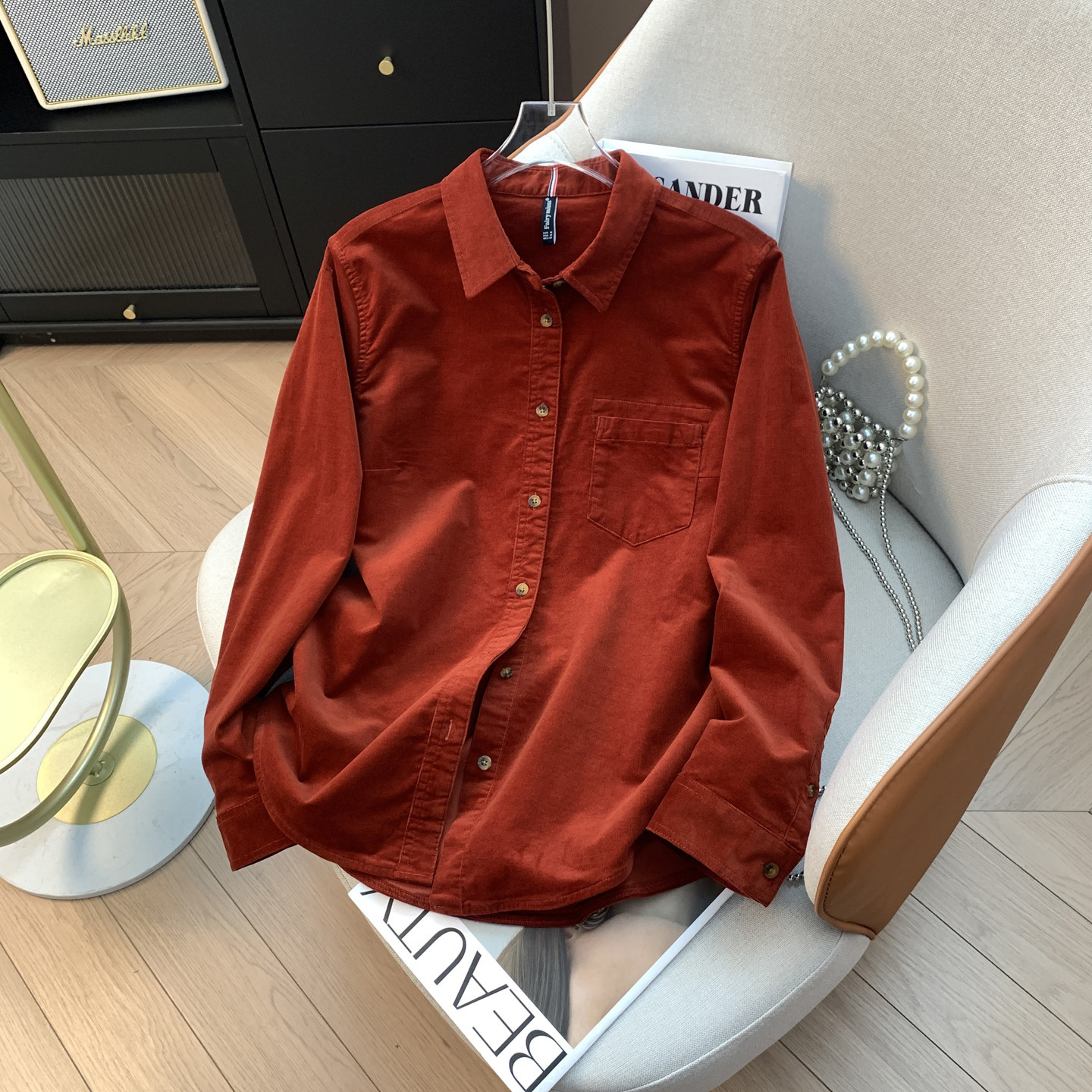 棉弹灯芯绒衬衫女秋冬新款显瘦潮