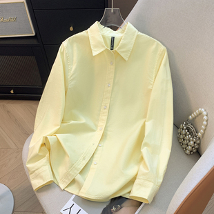 时尚淡雅风黄色衬衫女高品质春季新款韩版宽松休闲衬衣女别致上衣