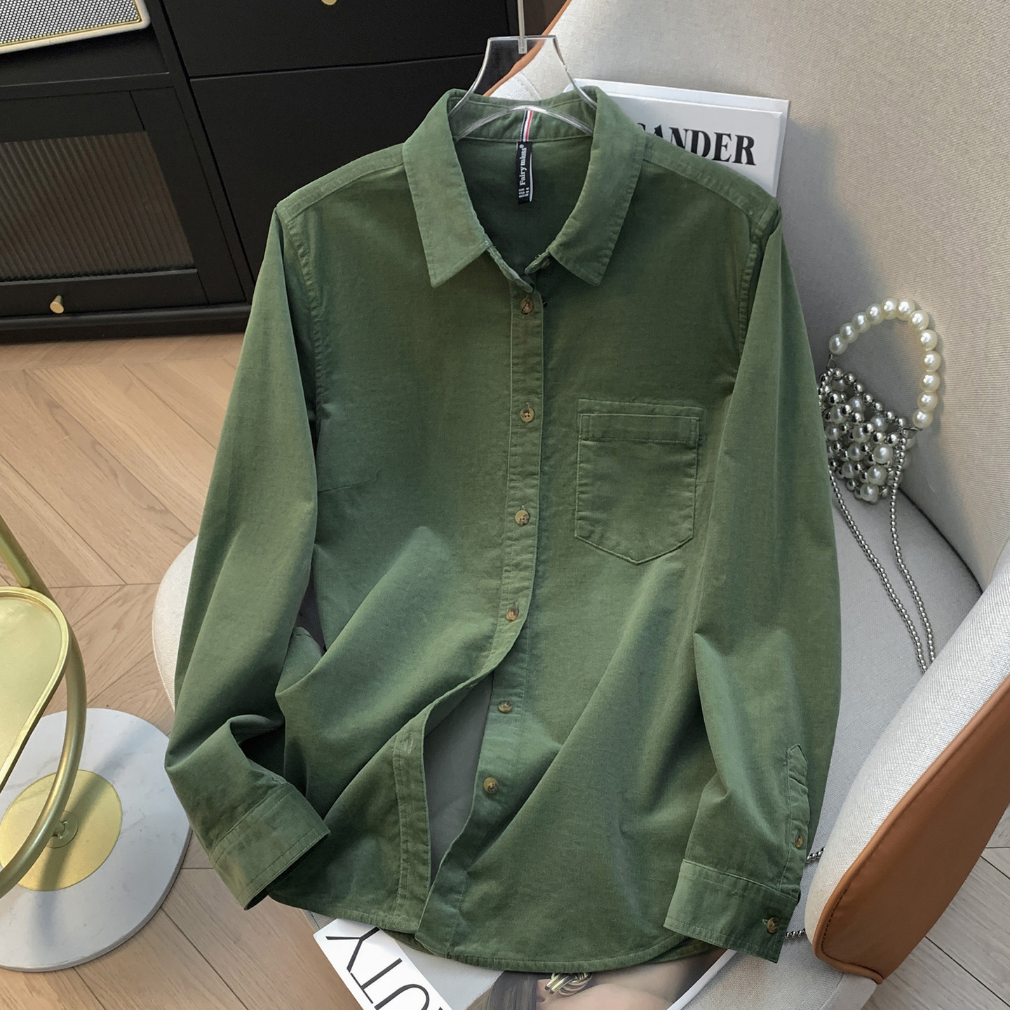 条纹衬衫女显瘦新款灯芯绒衬衣