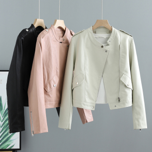 机车服短款 春季 显瘦时尚 立领PU皮衣外套女韩版 小个皮夹克外套 新款