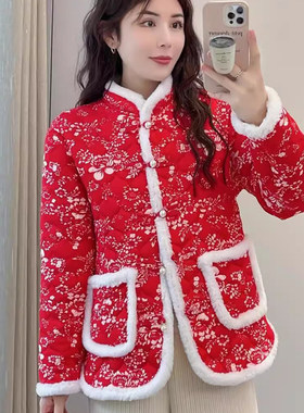 淘季棉短款网红修身印花棉衣女袄