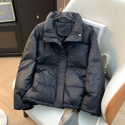 通勤锦纶短款立领白鸭绒羽绒服女