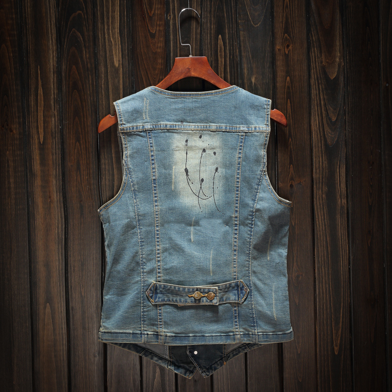 无领休闲牛仔马甲修身