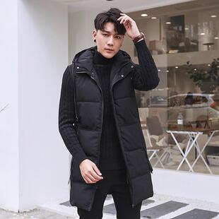 潮流男士加厚连帽羽绒棉马甲大码坎肩拉链韩版修身中长款保暖马夹