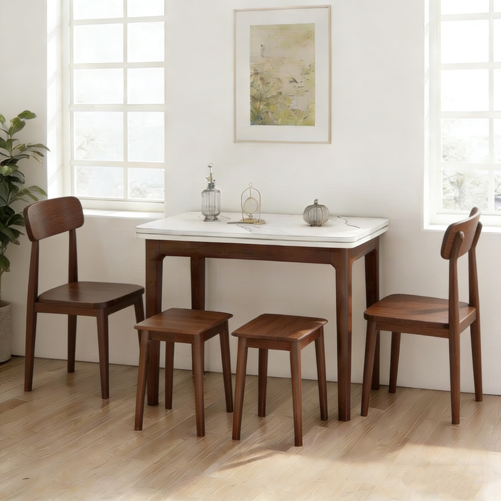 小户型家用岩板餐桌椅组合现代简约可折叠可伸缩长方形多功能饭桌