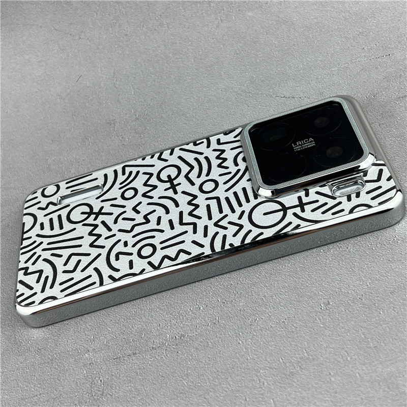 适用小米15pro手机壳银色线条涂鸦xiaomi15proUItra硬壳新款男女小米14pro防摔保护套华为mate70Pro高级感