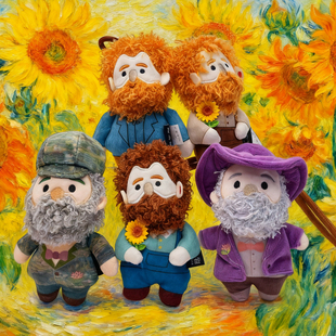 印象派梵高自画像毛绒玩偶挂件莫奈睡莲挂饰包挂