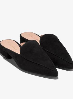 代购Cole Haan女士穆勒鞋舒适轻便透气软底黑色绒面尖头低跟通勤