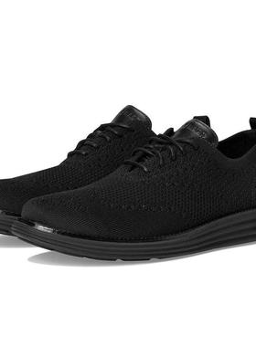 代购Cole Haan男士正装鞋透气轻便软底舒适黑色系带针织鞋面低帮