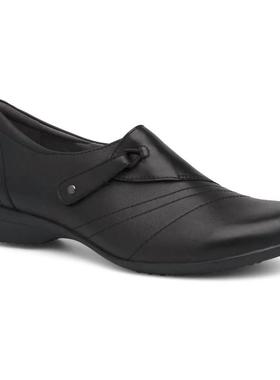 代购dansko女士乐福鞋透气吸汗软底轻便黑色圆头平跟系带式搭扣