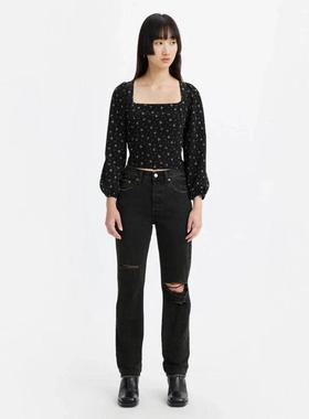 代购Levis李维斯女士牛仔裤修身耐穿黑色破洞日常街头女裤