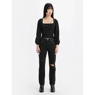 耐穿黑色破洞日常街头女裤 修身 Levis李维斯女士牛仔裤 代购