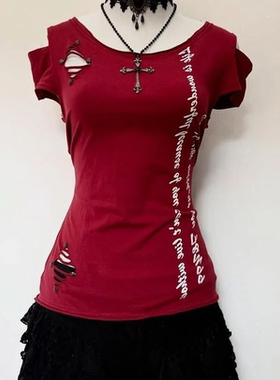 美式新款复古短袖辣妹显瘦T恤夏季修身设计收腰千禧上衣y2k上衣潮