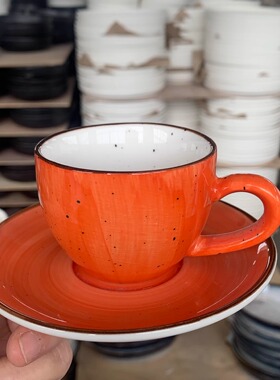 高档奢华橙色陶瓷咖啡杯碟下午茶花茶咖啡厅餐厅送人佳品