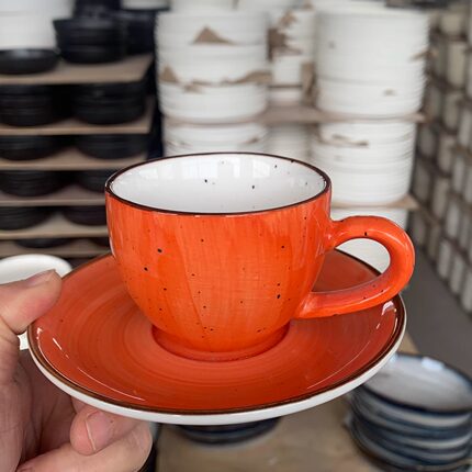 高档奢华橙色陶瓷咖啡杯碟下午茶花茶咖啡厅餐厅送人佳品