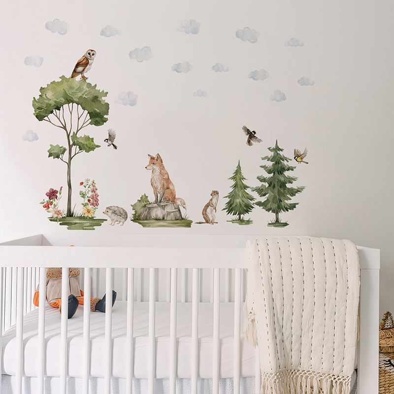 壹界造物森林动物儿童房自粘墙贴大白墙DIY装饰贴画宝宝教室贴纸图片