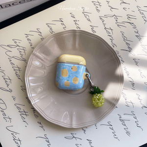 菠萝水彩适用于Airpods2保护套AirPods4耳机套aipodspro蓝牙AirPodspro2/airpods3可爱卡通光面菲林耳机壳