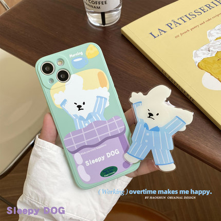 蓝色小狗适用于iphone16promax苹果13mini手机壳15全包小众手机壳xsmax液态xr女8plus潮流14/12风7PLUS保护套