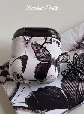 暗色蝴蝶适用于Airpods保护套AirPods4耳机套aipods2蓝牙AirPodspro2/airpods3小众光面菲林硬壳耳机壳pro3代