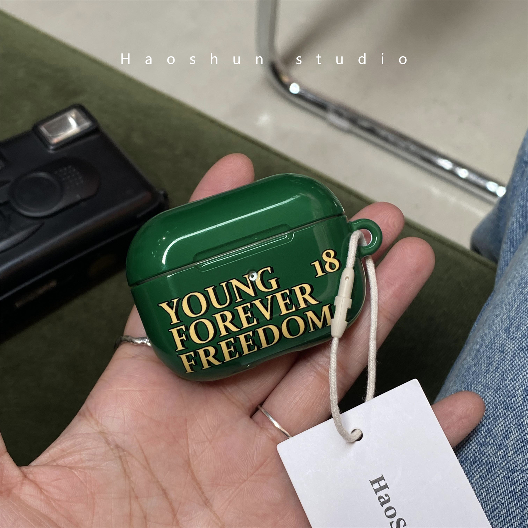绿底黄英文适用于Airpods保护套airpods2耳机套aipods二代无线蓝牙AirPodspro2代新AirPods4代ins菲林耳机壳
