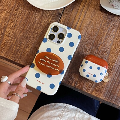 蓝绿波点iPhone光面防摔手机壳