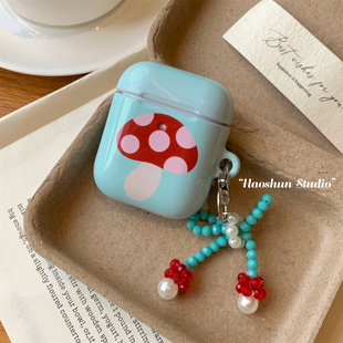 薄荷蘑菇适用于Airpodspro保护套AirPods4耳机套aipods2 AirPodspro2苹果airpods3小众菲林光面可爱耳机壳