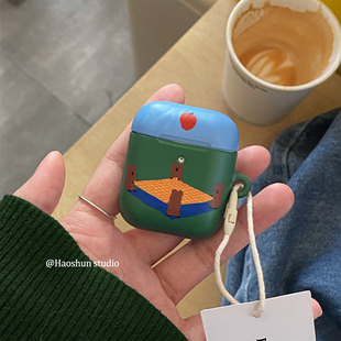 苹果露营适用于Airpods3代保护套airpods2代耳机套AirPods4代蓝牙ipods/airpod3 pro代韩ins风菲林磨砂耳机壳