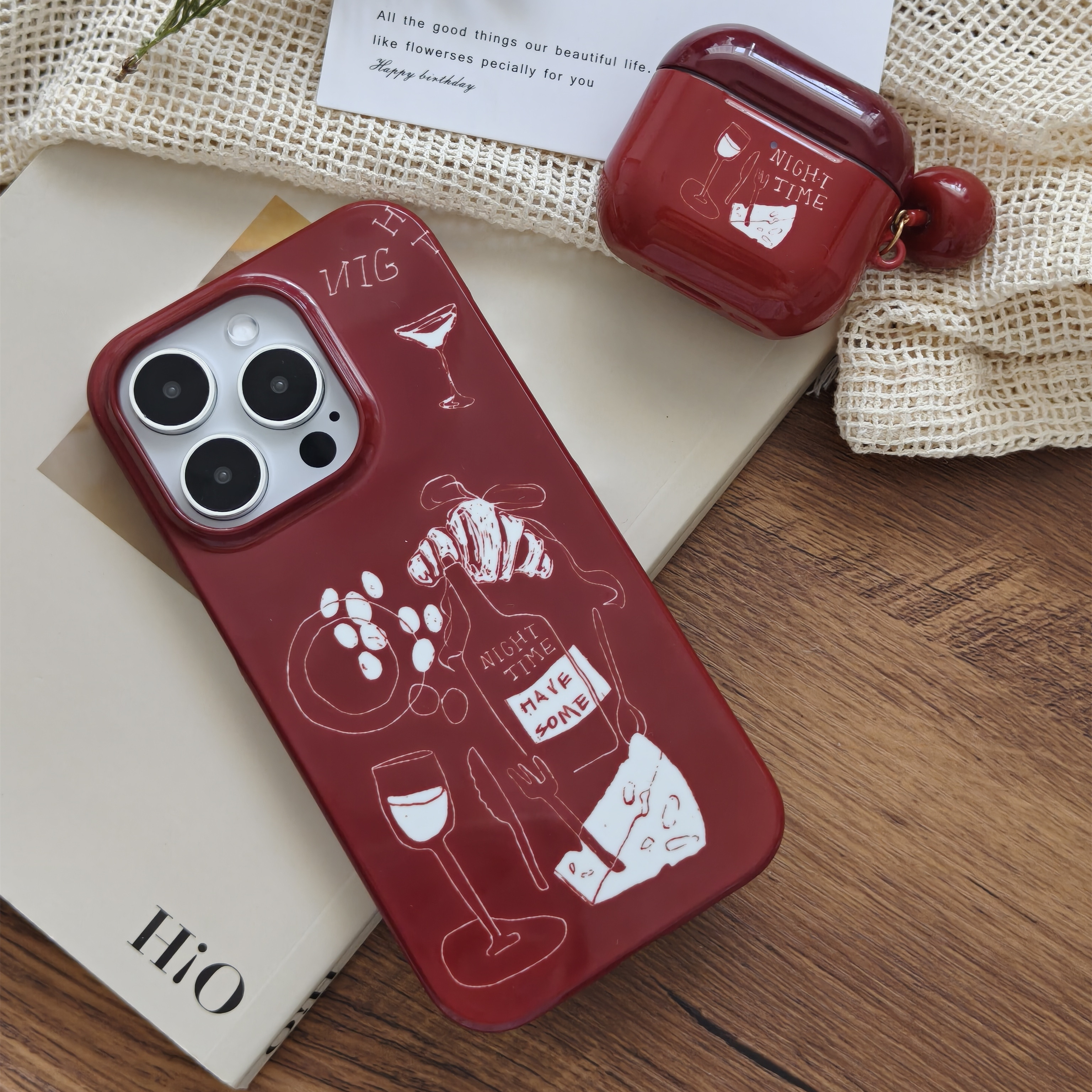 红酒芝士适用于iphone16PROMAX/17pro苹果12/11/13pro手机壳光面菲林15PROMAX/14PRO小众ins创意硬壳13mini