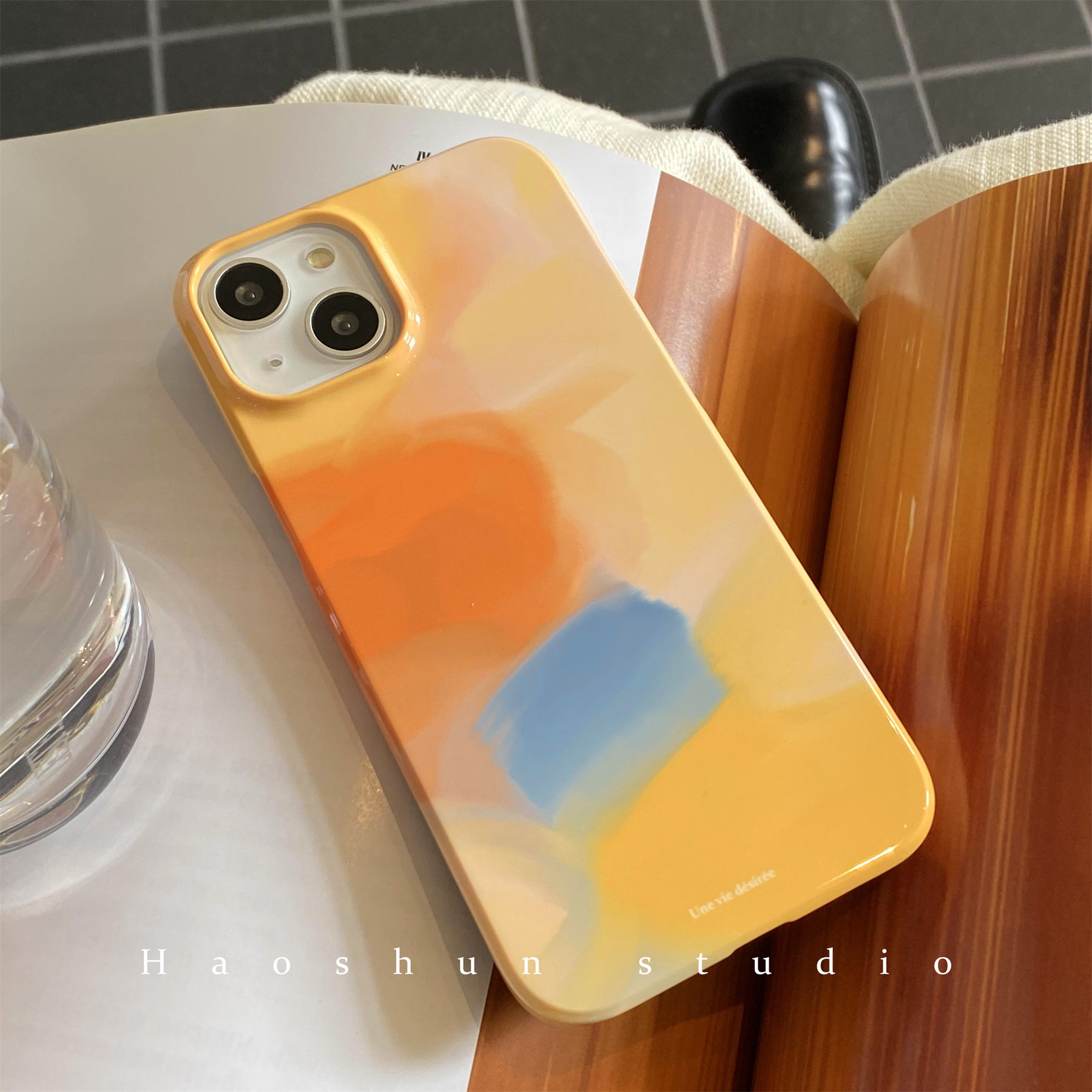 黄棕兰晕染适用于三星S24Ultra艺术菲林硬壳S22+小众设计S21Ultra半包s23+手机壳S25光面女新款ins保护套硬壳